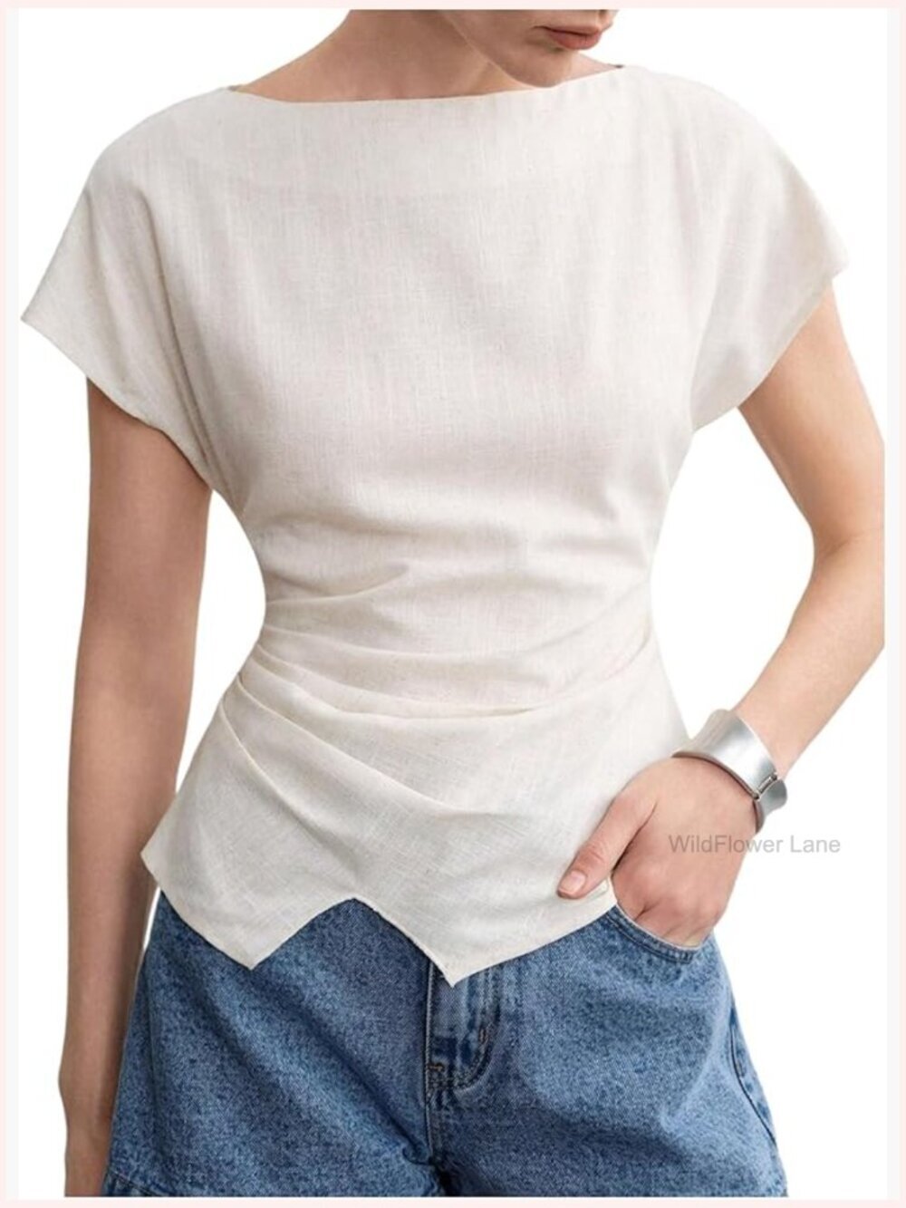 Women's Short Sleeve Ruched Tie Back Top Blouse